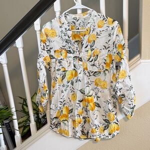 Eden & Olivia Lemon Print Blouse - Yellow and Green